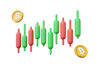 Sticker - Cryptocurrency trading btc or bitcoin growth statistics trading concept. buy, sell, finance business investing money digital exchange. strategy stock market. 3d rendering illustration