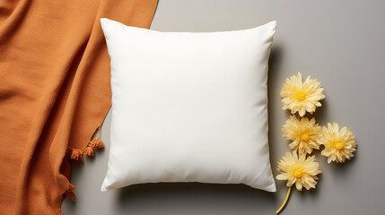 Poster - White Square Pillow Mockup Fall Autumn Square Pillow Mockup. Generative Ai