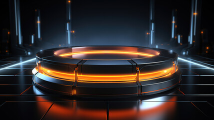 Fototapete - Orange stage with warm spotlight. Generative Ai
