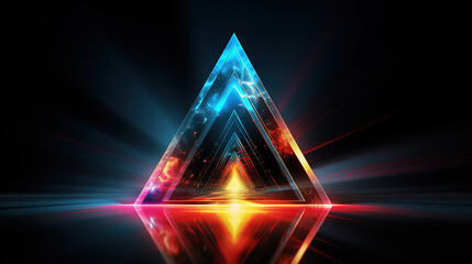 Poster - Glitch triangle, Distorted glowing triangle cyberpunk style,Futuristic geometry shape. Generative Ai