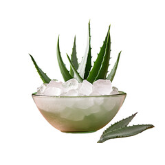 Poster - A bowl with ice and Aloe Vera slices on a transparent background