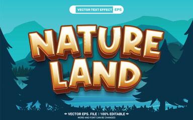 Nature land editable 3d vector text effect with nature background