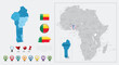 Benin flag, map and navigation icons. Vector illustration