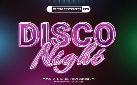 Disco night music party 3d editable shining vector text style effect