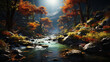 © Image Lounge - Painting of Winding Rivers with Autumn Atmosphere Foliage Below Beautiful Sky