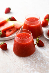 Poster - Refreshing watermelon drink with fresh strawberry