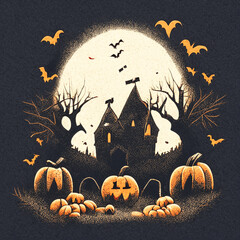 Wall Mural - Halloween background with castle, bats and pumpkins. Vector illustration.