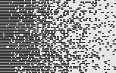 Poster - Pixel abstract gradient. Smooth transition from black to white. Random arrangement of black and white squares. Halftone vector texture.