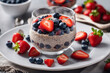 chia seeds pudding with blueberries and strawberries