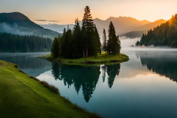 Canvas Print - sunrise over lake