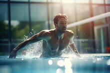Health And Fitness Lifestyle Concept With Young Athlete Swimmer Recreating On Olimpic Pool