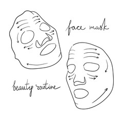 Wall Mural - Face mask line drawing on white background. Morning beauty routine. Minimal design outline