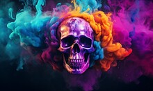 Skull Background Covered In Colorful Smoke. Generative Ai