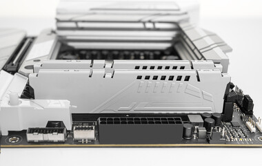 Poster - Motherboard with white RAM and processor at the time of PC assembly.