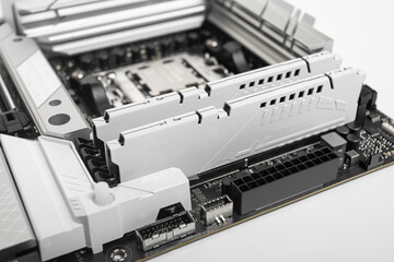 Poster - Motherboard with white RAM and processor at the time of PC assembly.