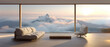 © Denniro - Modern spacious uncluttered sparse living room with floor-to-ceiling windows overlooking mountains
