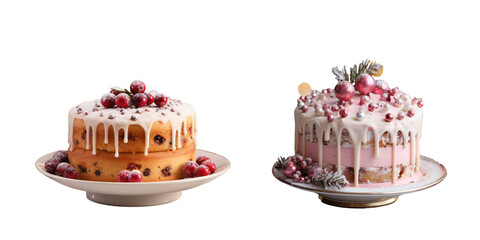 Sticker - Yummy cranberry cake with festive decorations on a transparent background