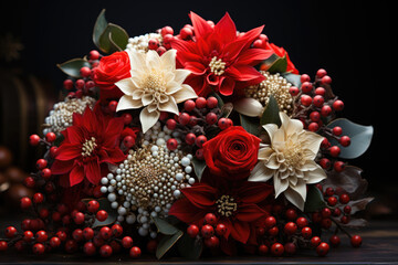 Sticker - christmas bouquet with red poinsettia flowers