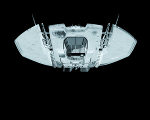 Wall Mural - alien spaceship is passing by on up side down way