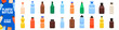 Plastic bottle icon set. Flat style.