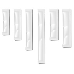 Wall Mural - sugar stick sachet packet with tear notches vector mock-up set. white blank individual package for p
