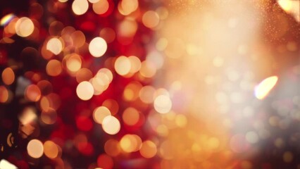 Wall Mural - Red Gold Warm Bokeh Christmas Festive Fairy Lights Light Leaks Background Loop