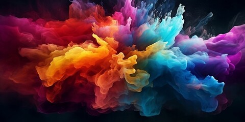 Wall Mural - Splash of color paint, water or smoke on dark background, abstract pattern. AI generative