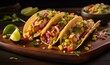 Tacos with chopped vegetables and chicken, ai generative