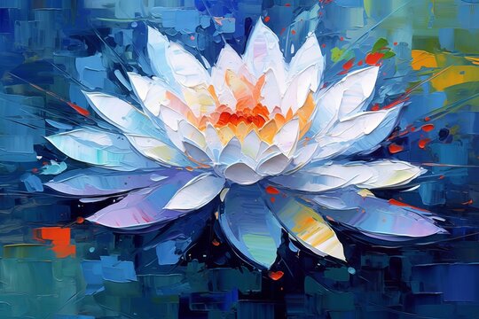 Free Lotus flower is a hand painted abstract thick texture Generative Ai