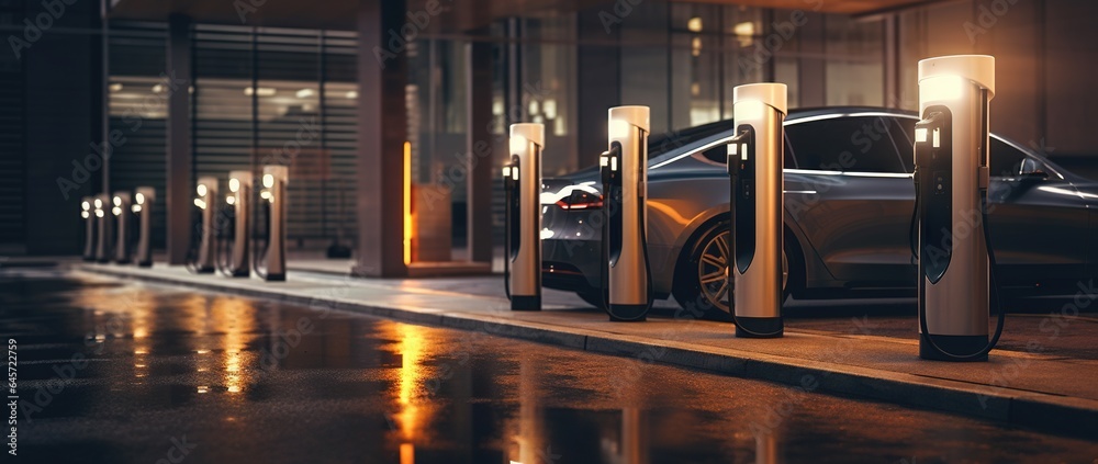 Modern electric car loading station, electric vehicle chargers for ...
