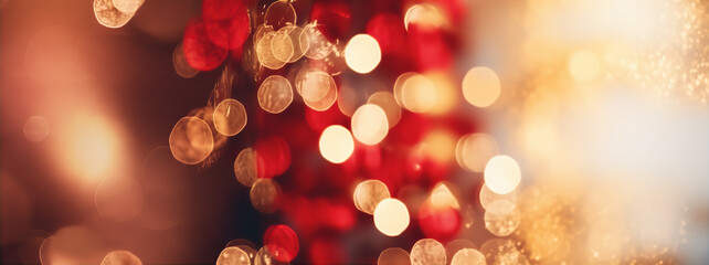 Wall Mural - Red Gold Warm Bokeh Christmas Festive Fairy Lights Light Leaks Background Illustration
