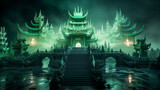 Fototapeta Fototapety z końmi - Fantasy Temple in Exquisite Jadeite. Chinese Jade Sanctuary. Generative AI