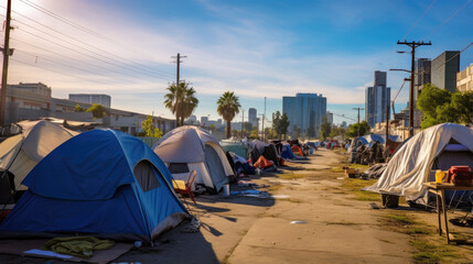 homeless tent camp on a city street
