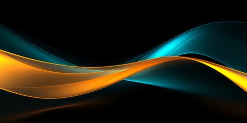 Poster - Yellow Light Stripes on Black Background with Dark Cyan and Orange Accents, a Contemporary Digital Art Creation
