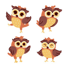 Wall Mural - Owl . Set of cute cartoon characters . Hand drawn style . White isolate background . Vector .