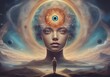 Visionary Dreamer with Third Eye Open, Exploring Otherworldly Realms, AI Generated.