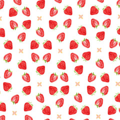 Pattern with strawberries. White background