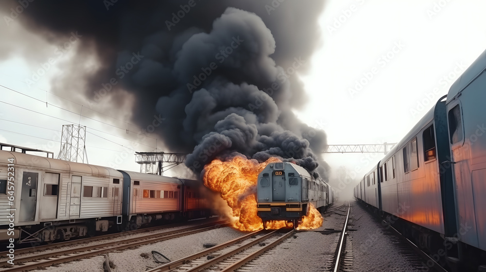 Wagons freight train carrying hazardous substances derailed, tanks ...