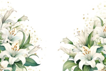 Watercolor white Lilies on white background, wedding invitation