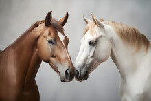 A Brown Horse And A White Horse