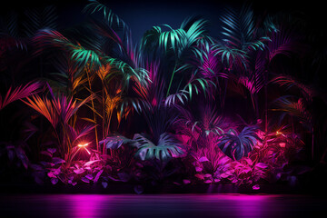 Poster - Generative ai collage image picture of mystical magic exotic forest with shiny neon illumination