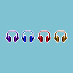 Fototapete - Pixel art sets of headphone sound with variation color items asset. pixel headset headphone on pixelated style.8bits perfect for game asset or design asset element for your game design asset.