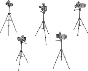 Sketch vector illustration of television digital camera video design with tripod