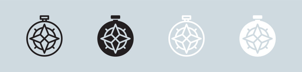 Poster - Compass icon set in black and white. Exploration signs vector illustration.
