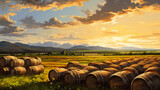 Fototapeta Do pokoju - Field countryside hay sky farming crop summer landscape rural agricultural harvest meadow nature