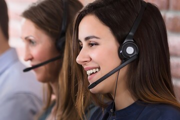 Wall Mural - Female Customer Services Agent In Call Center