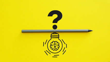 Poster - Concept creative idea and innovation. Collage with light bulb picture and question mark symbol