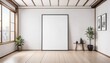 © Maxim Glebov - Modern living room with a blank frame, a plant, and a lamp. Concept mockup.