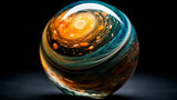 Fototapeta Kosmos - Colorful abstract sphere like a planet in a glass ball on a black background