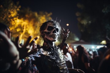 Poster - a man in a skeleton costume on Halloween.